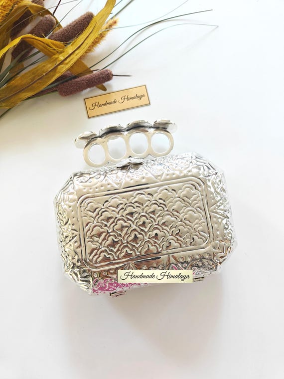 Silver Brass Knuckle Handle Clutch | Indian Wedding Metal Purse