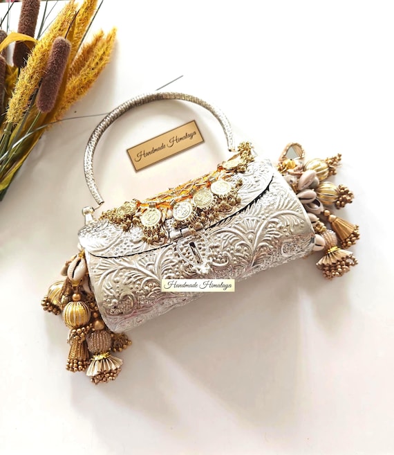 Metal Clutch Purse | Indian Wedding Silver Brass Handbag