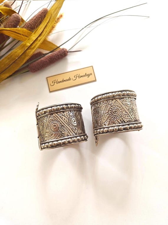 Vintage Afghan Kuchi Cuff Bracelet | Tribal Silver Boho Statement Ethnic Jewelry
