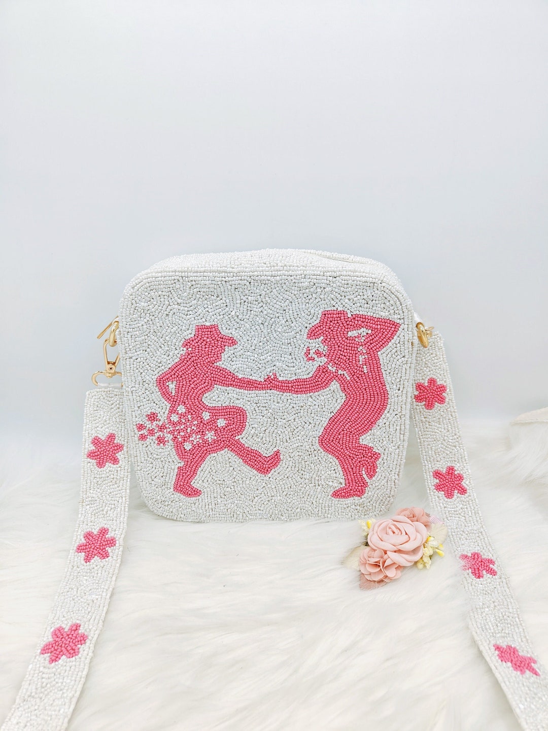 White Beaded Box Bag Beaded Box Bag Texas Couple Beaded Etsy