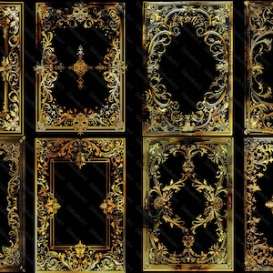 83 Antike Goldene Buch Rahmen. Verzierte Bordüre. Goldene Vintage Ornamente. Overlay. Druckbare Clipart. Kommerziell. Transparent PNG