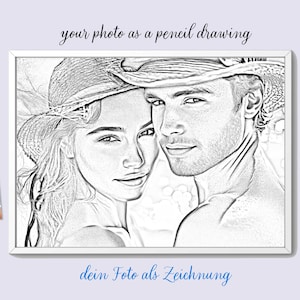 Individual pencil drawing couple portrait from photo. Personalized digital dog portrait cat portrait horse portrait. Animal portrait
