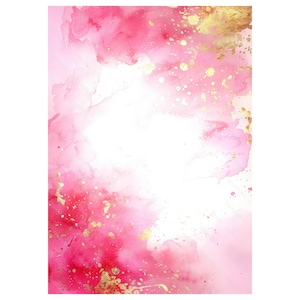 May include: Abstract watercolor background with pink and white hues and gold accents. The background has a soft, ethereal feel.