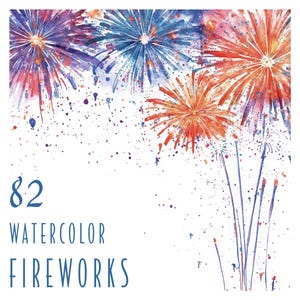 82 Fogos de artifício em aquarela de Réveillon. Fronteiras coloridas de fogos de artifício. Bem vindo Ano Novo. Clipart digital. Uso comercial. JPG de alta resolução