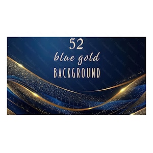 52 Luxury Blue Gold Background. Glittering shiny sparkling border. Printable clipart. Elegant border, lines, stripes, waves. JPG