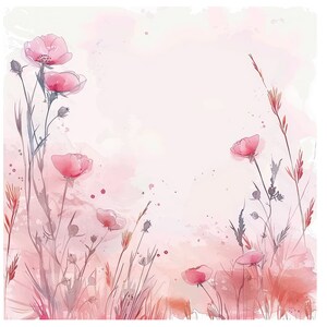 20 Aquarell Pastell Rosa Wildblumen Bordüre. Set 3. Romantische Wiesenblumen Rand. Floraler Hintergrund Rahmen. Druckbare Clipart Bündel. PG