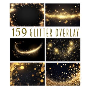 159 Sovrapposizioni di sfondo glitterato natalizio in Photoshop. Decorazione magica e scintillante per le feste. Clipart digitale. JPG