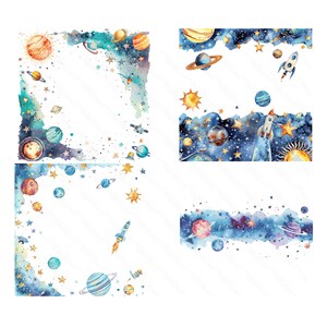 20 Watercolor Cosmos Background. Universe Frame. Galaxy Border. Stars ...