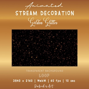 Animiertes Goldenes Glitzer Overlay. 4k. Glitzernde Sterne. 3840 x 2160 Pixel. WebM Video Loop. Stream Dekoration. Transparenter Hintergrund