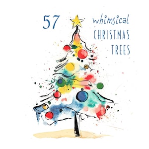 57 Hand-Drawn Whimsical Christmas Trees. Set 1. Quirky Christmas. Line Art. Decorated Trees. Digital Clipart. Commercial. JPG