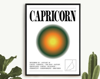CAPRICORN Zodiac & Aura Gradient Wall Art | DIGITAL DOWNLOAD | Astrology / Aura Poster | Star Sign Art