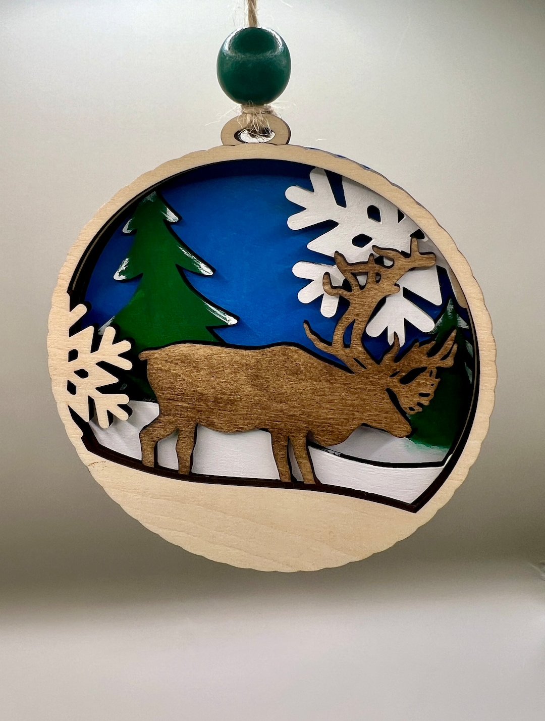 Multilayer Laser Engraved and Handpainted Wood Ornament