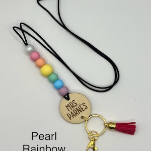 Rainbow Silicone Bead and Wooden Name Lanyards