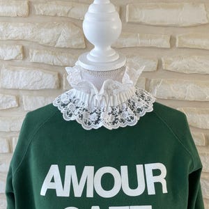 Detachable Victorian collar and matching cuffs in natural white embroidered lace image 6