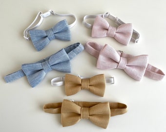 Matching father and son bow ties in linen, and cufflinks