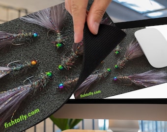 Mouse mat, Mouse pad, Office decor, Fly fishing gifts, Desk pad, PC accessories, Fishing flies, Computer equipment