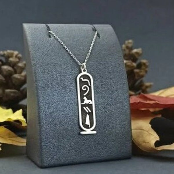 Egypt Cartouche Necklace, Hieroglyph Ancient Egypt Jewellery,  925K Silver Oxidized Bastet, Mother Day Gift, Handmade Jewelry for Bestie