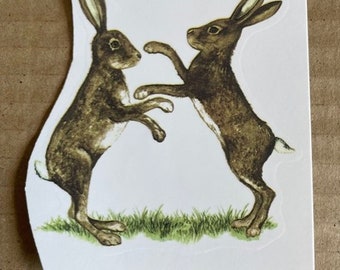 Ceramic or Glass Waterslide Decal - Boxing Hares