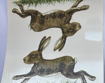 Pair of Running Hare Waterslide Decal for Glass or Ceramics