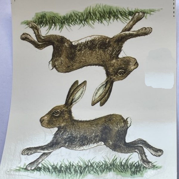Pair of Running Hare Waterslide Decal for Glass or Ceramics