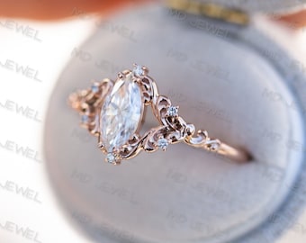 1 CT Marquise Cut Ring White Simulated Diamond Ring Solid 14K Rose Gold Ring Wedding Engagement Ring Solitaire Ring Gift Ring Unique Ring