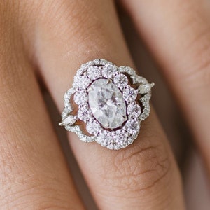 Oval Moissanite Wedding Ring 14K White Gold Ring Oval Art Deco Engagement Ring Anniversary Gift Unique Promise Ring Gift For Women's