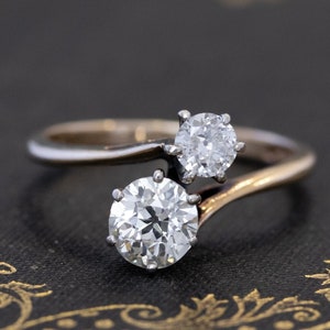 Two Stone Bypass Engagement Ring 14K Gold Diamond Toi Et Moi Ring Unique Promise Ring Anniversary Gift for Her Gold Wedding Ring Gift Wife