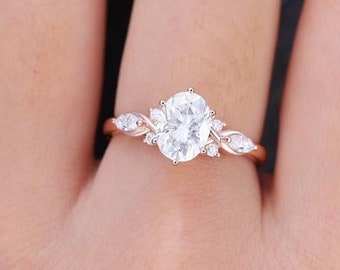 Oval Moissanite Engagement Ring Stacking Ring 14K Rose Gold Ring Wedding Rings Gift Promise Ring Vintage Ring Solitaire Ring Gift For Women