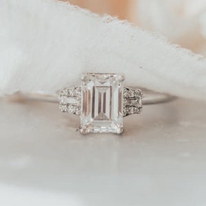 1 Ct Emerald Cut Moissanite Engagement Ring | 14K Rose Gold Emerald Cut Anniversary Ring | Emerald Engagement Ring | Moissanite Wedding Ring