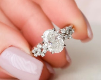 Oval Cut Engagement Ring Set White Gold Ring Anniversary Ring Set Promise Ring For Gift Moissanite Wedding Ring Set Scattered Diamonds Ring
