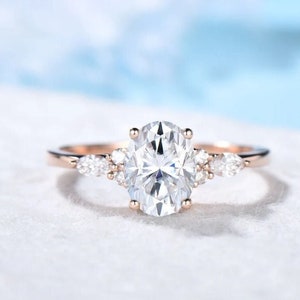 Oval Moissanite Diamond Engagement Rings Rose Gold Ring Marquise Diamond Wedding Rings Anniversary Ring Cluster Ring Bridal Unique Ring