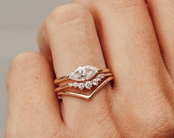 1 CT Marquise Cut 4 Prong East West Solitaire Moissanite Engagement Ring Set Stacked Beautifully With Wedding Bands Unique Gift For Her