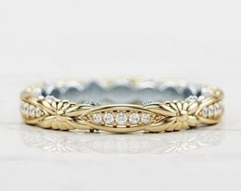 Antique Flower Art Deco Diamond Wedding Band Ring, Anniversary Gift Two Tone Band, Vintage Band, Antique Band, Eternity Band, Stacking Band