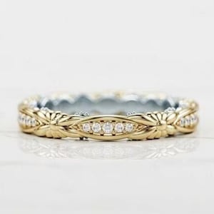Antique Flower Art Deco Diamond Wedding Band Ring Vintage Band Eternity Band Gifts Two Tone Band Antique Band Stacking Band Anniversary Ring
