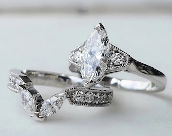 2 Ct Marquise Cut Moissanite Ring Bridal Ring Set 14K White Gold Ring Engagement Ring For Women Gift Ring Anniversary Gift Wadding Ring Set