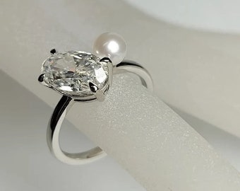 Ariana Grande Ring, Ct Oval and Pearl Moissanite Engagement Ring