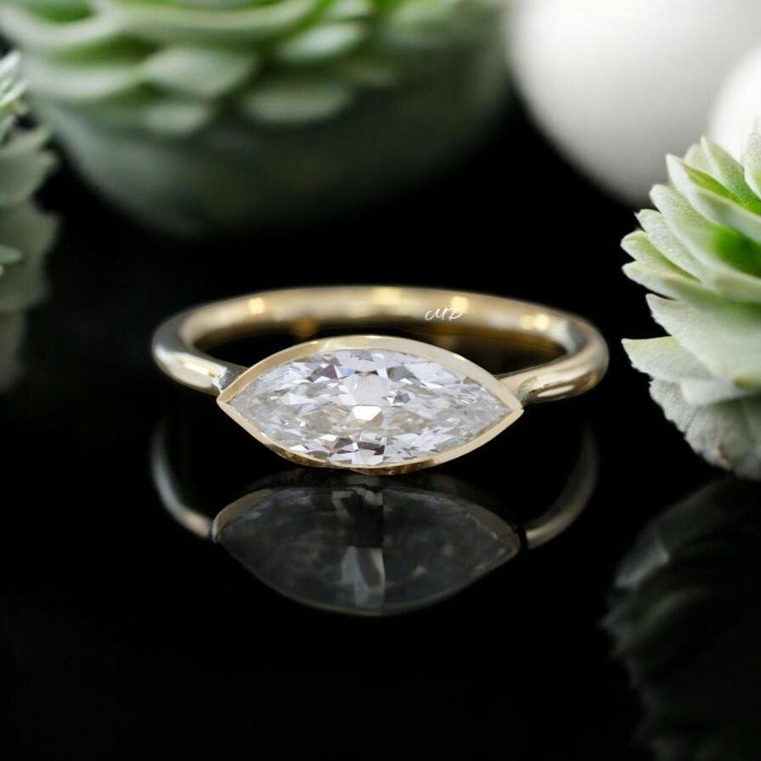 Marquise Cut Lab Grown Diamond Engagement Ring, 14K Yellow Gold Wedding ...