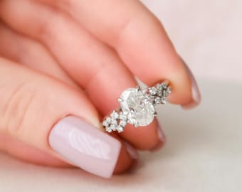 2.5 CT Oval Cut Engagement Ring Set Scattered Diamonds Ring Rose Gold Ring Anniversary Ring Set Promise Ring Moissanite Wedding Ring Set