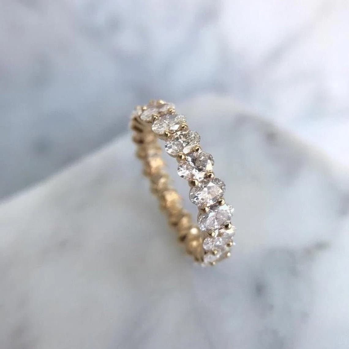 Full Eternity Oval Cut Moissanite Wedding Band, 14K Solid Gold Ring ...