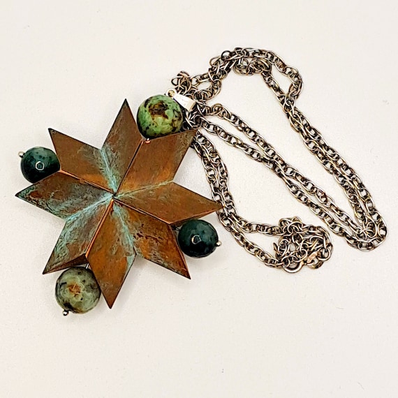 Necklace with african turquoise and  agate. Locket. Jewelry Minimalist.Sunflower Necklace.  Handmade Jewelry.