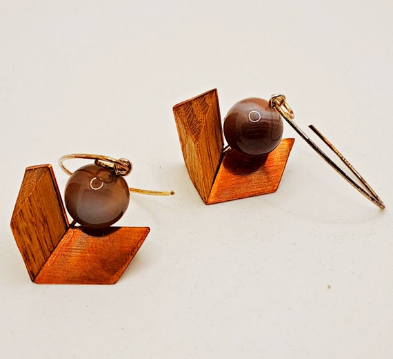 Unique Oak and Copper Earrings with Stunning Botswana Agate