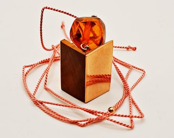 Wood Pendant with Baltic Amber and Copper No 23