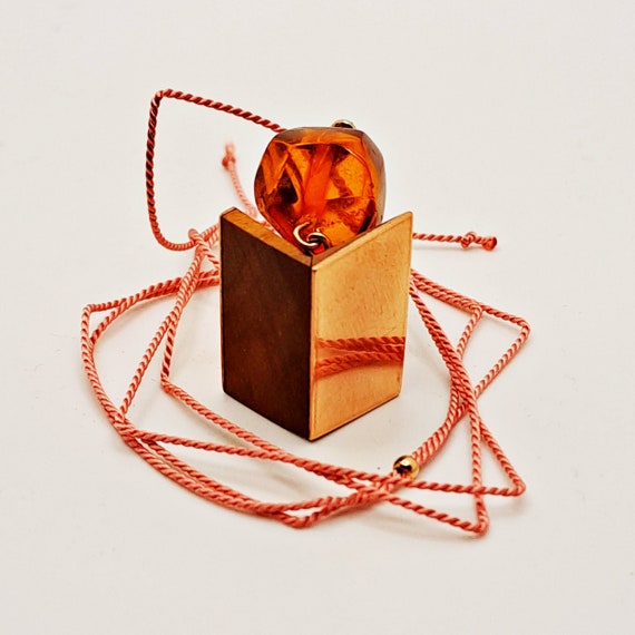Wood Pendant with Baltic Amber and Copper No 23