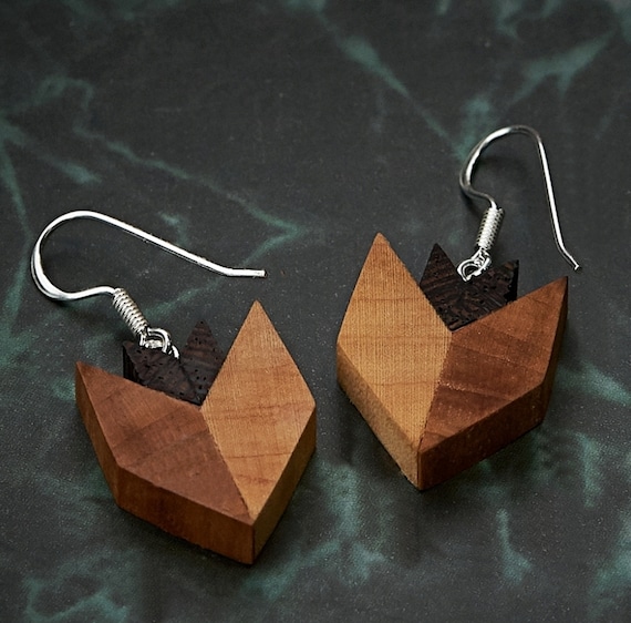 Wood Earrings "Flos" ; earwires silver