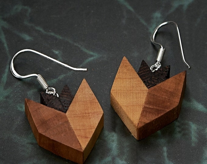 Wood Earrings "Flos" ; earwires silver
