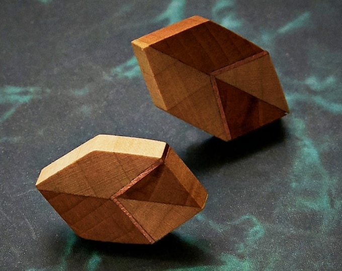 Wood Earrings "Duo Mini and Copper", pin with a lamb, silver AG 925;  bizuZdrewna