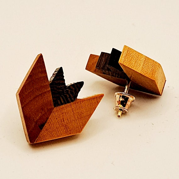 Intricate wooden earrings ; Minimalist Earrings, Minimal jewelery