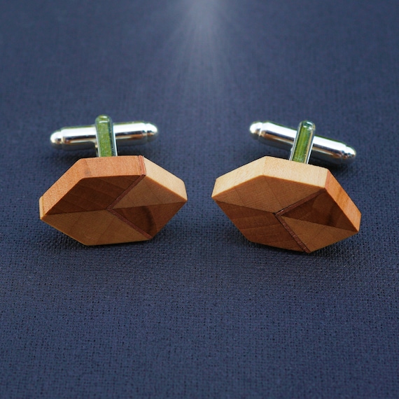 Wood Cufflinks "Duo mini" + silver-plated surgical steel; bizuzdrewna