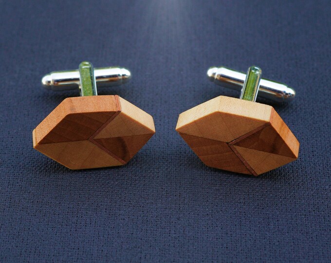 Wood Cufflinks "Duo mini" + silver-plated surgical steel; bizuzdrewna