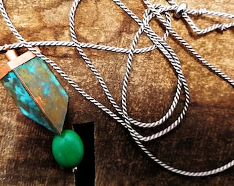 Pendant with turquoise and patinated copper